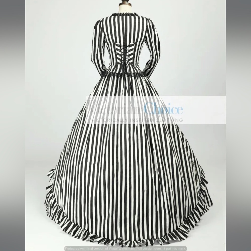 Victorian Choice Gothic Sleepy Hollow Gown Black & White Beetlejuice Dress - Picture 3 of 15